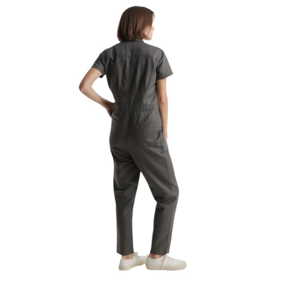 Women's Cotton Linen Twill Short Sleeve Coverall Jumpsuit Size L/G - Picture 9 of 9
